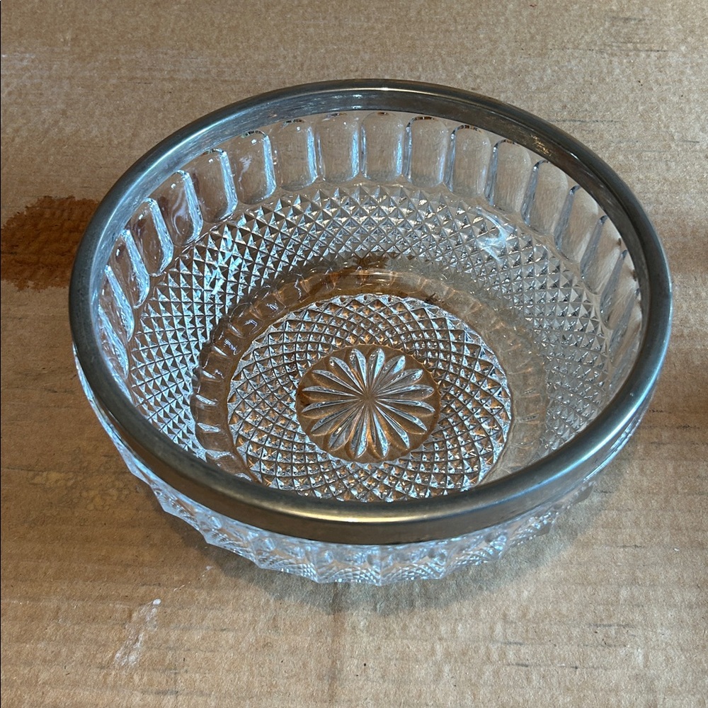 Clear Glass Bowl with Silver Rim